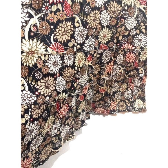 Sag Harbor Women's Med Floral Skirt Red Beige Black Midi Tiered Swing Pull On - Picture 2 of 7